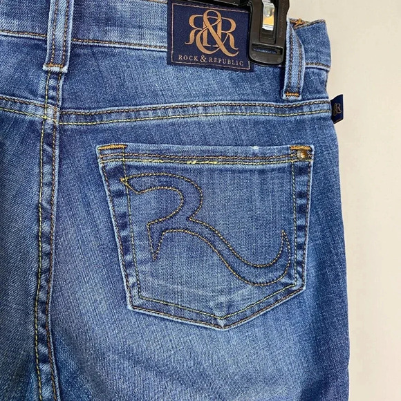 Rock & Republic Kasandra Studded Bootcut Denim Blue Jeans Womens Size 4 Low Rise - Picture 11 of 15